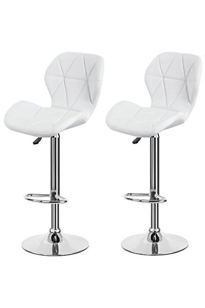 AWF AL WADI FURNITURE Oriy Set of 2 Diamond Style Adjustable Large Bar stools Bar chairs Kitchen chairs White