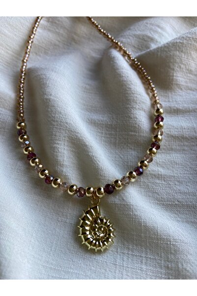 Anetta Jewelry Salyangoz uçlu kristal boncuklu tasarım kadın kolye