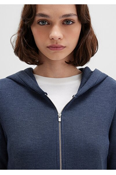 Mavi Zippered Textured Hooded Slim Fit Sweatshirt