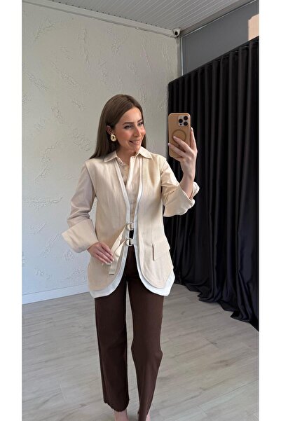 elif teke Lora Beige Garnished Vest Beige