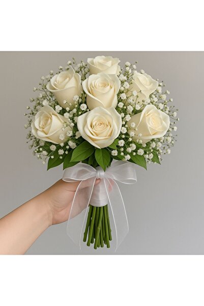 Diana Accessory BEYAZ GÜL BEYAZ PITIRCIK DETAYLI GELİN ÇİÇEGİ 15 AET