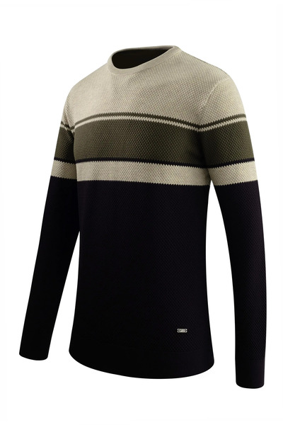 Çizgi Triko Чоловічий светр з круглим вирізом, трикотаж, візерунок «стільники», класичний крій
