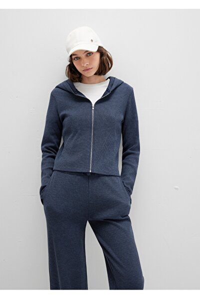 Mavi Zippered Textured Hooded Slim Fit Sweatshirt