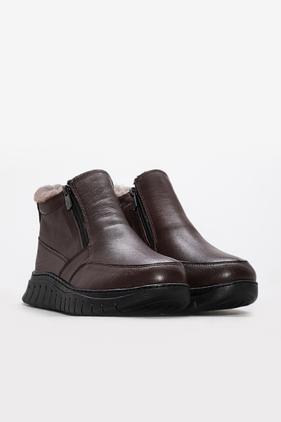 TUGERDİ Brown Fur Inside Genuine Leather Thermo Sole Zipper Quality Classic Women's Boots Tg09583112