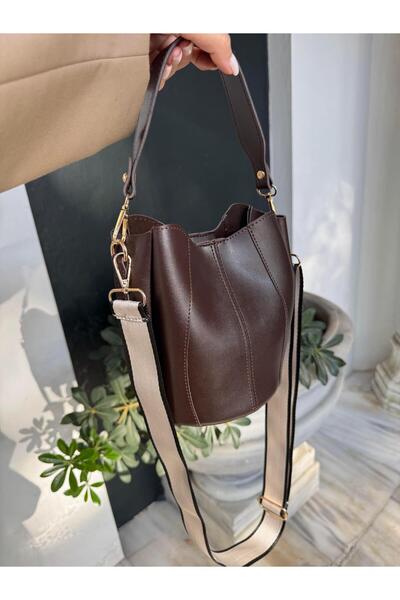 Tina İstanbul Stitched Pouch Model Wallet Hand and Shoulder Bag Bitter Brown