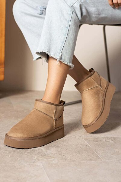 diclepolat Women's Mini Mink Suede Thick Sole Women's Boots with Fur Inside Perissa