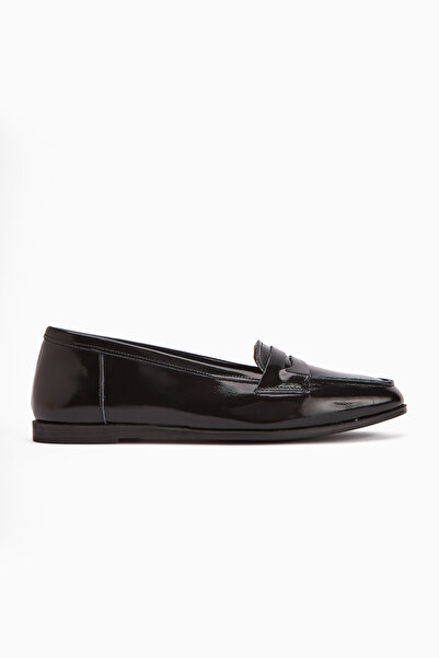 Limoya Solina Genuine Leather Black Patent Leather Moccasin Shoes Comfortable Casual Loafer