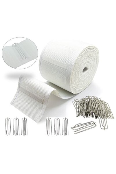 AWF AL WADI FURNITURE Shuff 40 Meters Extra Wide Heavy Duty Curtain Pleat Tape & 100 Pcs Stainless 4 Prongs Hooks