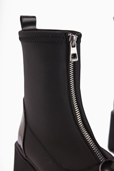 Limoya Narisa Siyah Rugan Önden Fermuarlı Kadın Streç Bot