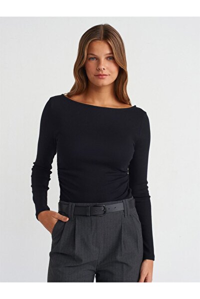 Dilvin Boat Neck Gathered Blouse