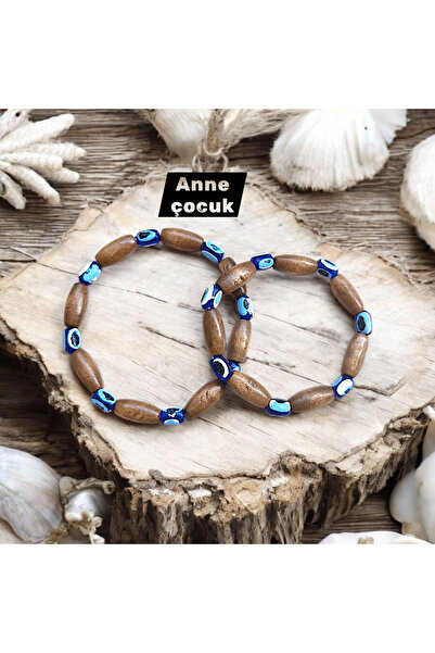 sakr hobi market ve ev gereçleri Nazar boncuğu ahşap bileklik lastikli 2 li anne çocuk seti bilezik