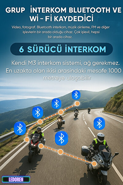 L'eDoren Yeni Sürüm Maxto M3 intercom 360 Derece Dönen Kask Klipsli Kameralı Motosiklet Kask İntercomu
