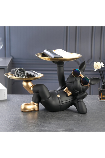 ARETİAS Creative Cute Dog Storage Tank Applicable Wallet Key Necklace Multi-Functional Bulldog Statue Resin