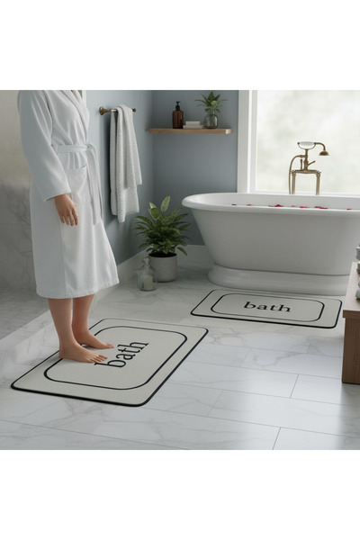 colezahome Non-Slip Base Washable 2-Piece Bath Mat - Ecru Bath Patterned 60*100 cm - 40*60 cm