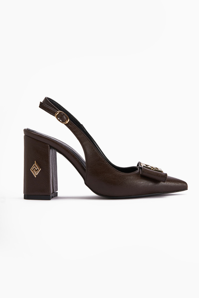 Limoya Yupin Brown Metal Detailed Closed Toe Heeled Women's Shoes