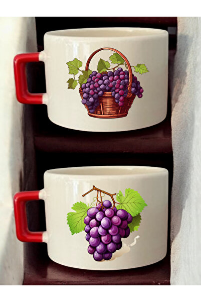 lili hediyelik Grapes Printed 2-Piece Coffee Cup Ceramic Mug - Teacher's Day Gift, Gift for Teacher