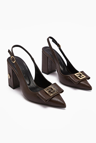 Limoya Yupin Brown Metal Detailed Closed Toe Heeled Women's Shoes