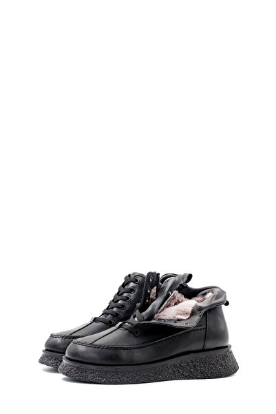 TUGERDİ Black Fur Inside Genuine Leather Lace-Up Zipper Thermo Sole Women's Boots Tg092171126167552