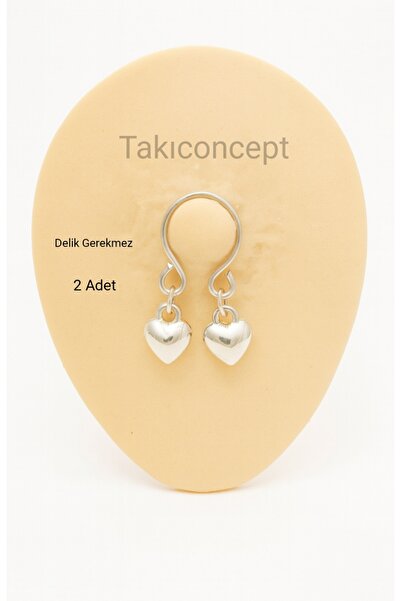TakıConcept 2 Adet Deliksiz Kalp Detaylı Çelik Sıkıştırma Fake Meme Ucu Nipple Piercing