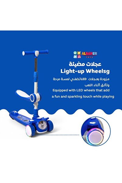 ALBADER Scooter For Kids, Manual Scooter 3 in 1, Kick Scooter Height Adjustable Foldable Scooter With Music