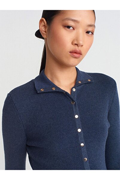 Dilvin Stand Collar Snap Knitwear Sweater