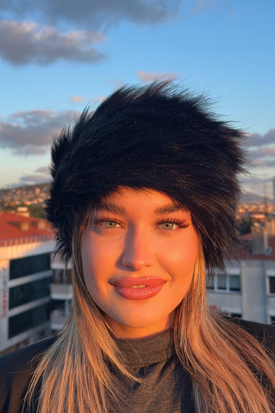 Mavelle Women's Black Faux Fur Kalpak |   Russian Style Hat |   Winter Trend Furry Ushanka