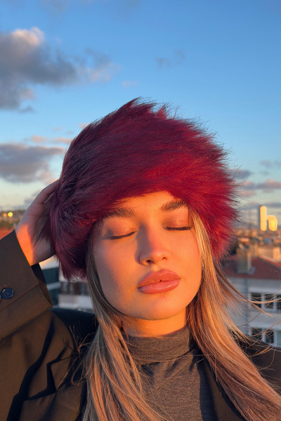 Mavelle Women's Burgundy Faux Fur Kalpak |   Russian Style Hat |   Winter Trend Furry Ushanka