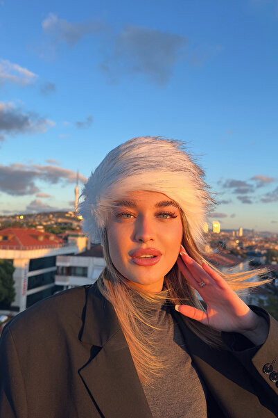 Mavelle Women's Grayish White Faux Fur Kalpak |   Russian Style Hat |   Winter Trend Furry Ushanka