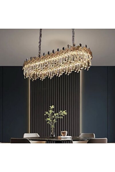 Cristalin Aydınlatma Luxury Seri Gold Modern Yemek Masası Üzeri Led Avize