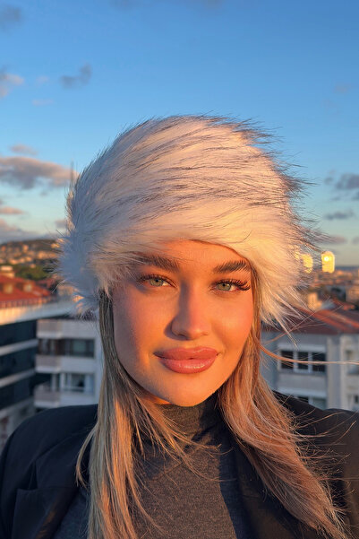 Mavelle Women's Grayish White Faux Fur Kalpak |   Russian Style Hat |   Winter Trend Furry Ushanka