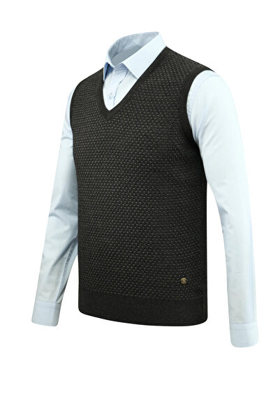 Çizgi Triko Men's V-Neck Sweater Patterned Steel Knit Regular Fit - 5201H