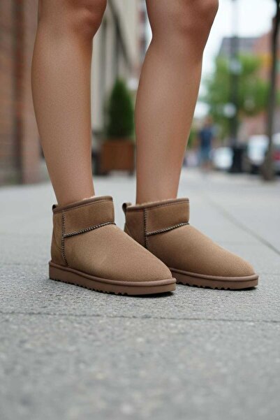 VESEO Kadın Mini Süet içi Kürklü İnce Taban Kışlık Bot