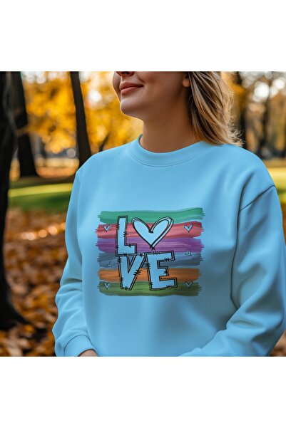 ArtYus Rengarenk Love Colorful Printed Crew Neck Sweatshirt