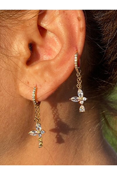 kurukafagift Butterfly Figured Zircon Stone Double Dangle Earrings