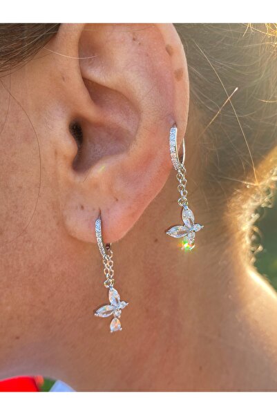 kurukafagift Butterfly Figured Zircon Stone Double Dangle Earrings