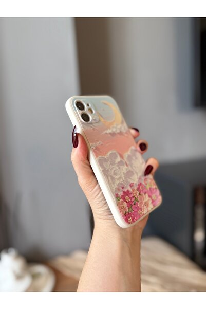 MİRAZ TASARIM iPhone 11 Flower Patterned Cream Color Case