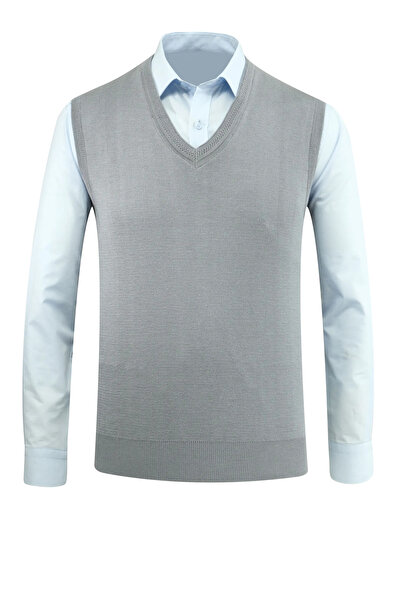 Çizgi Triko Men's V-Neck Sweater Knitwear Solid Color Steel Knit Classic Fit - 5200H