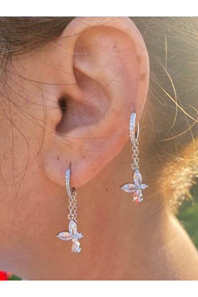 kurukafagift Butterfly Figured Zircon Stone Double Dangle Earrings