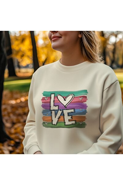 ArtYus RENGARENK LOVE Colorat cu imprimeu Pachet de guler rotund Swea tricou