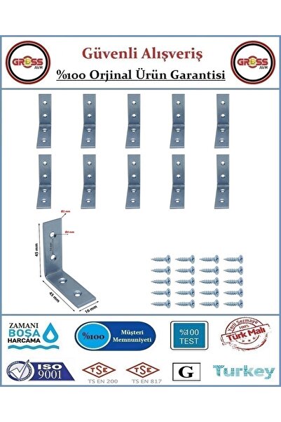 GrossAVM Masa Gönye - 15X45X45 Mobilya Bağlantı L Köşebenti - 10 Adet