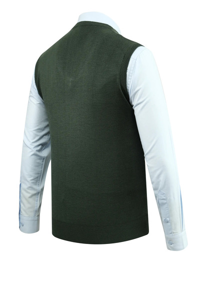 Çizgi Triko Ανδρικό πλεκτό πουλόβερ με λαιμόκοψη σε σχήμα V μονόχρωμο ατσάλινο πλεκτό κλασικό καλούπι - 5200H