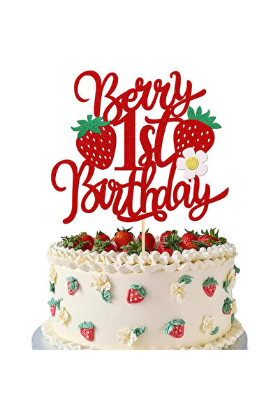 Baloane Vesele Topper Tort Zi De Nastere 1 An Cu Capsuni TOP129