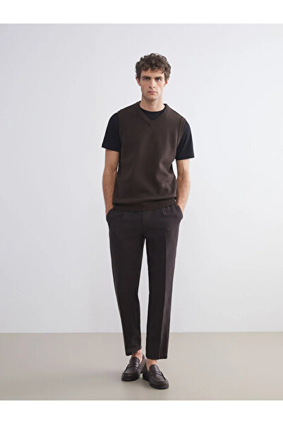 LC Waikiki Lcwaikiki Classic Brown Standard Fit V-Neck Men's Knitwear Sweater