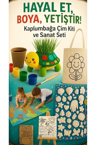 Genel Markalar Kaplumbağa Çim Kiti ve Boyama Sanat Seti – Eğlenceli Aktivite ...