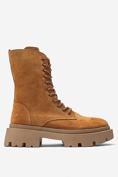 Dericlub Cizme de damă cu talpă groasă din piele naturală nubuck ZY 1558 SUED...