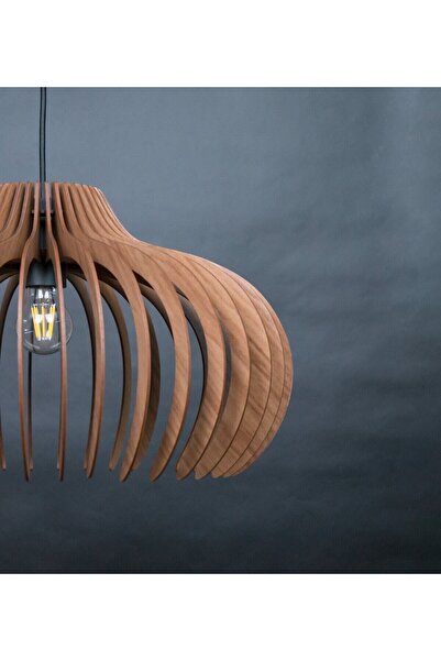 Luminars 55 Cm Rustik Retro Sarkıt Ahşap Büyük Vintage Salon Mutfak Avizesi