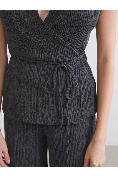 LC Waikiki Lcw vision anthracite v-neck textured women's vest