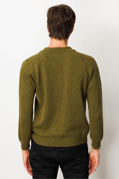 Desen Triko Men's Polo Neck Basic Wool Sweater A.K.Green