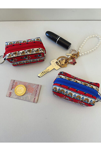 Ays Quilt حقيبة سحرية متعددة الأغراض لسلسلة المفاتيح - حافظة Airpods - أحمر ش...