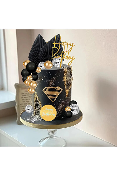 Baloane Vesele Gold Black Deluxe Birthday Cake Decoration Set TOP133
